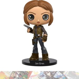 jyn erso: wobblers bobble head figure bundle with 1 official s.w. theme compatible trading card (11382)