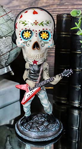 Ebros Gift Day of The Dead Skeleton Rock Band Guitar Player Guitarist with Headphones Bobblehead Statue 6.5" Tall Dias De Muertos Sugar Skull Bobble Head Musician Figurine