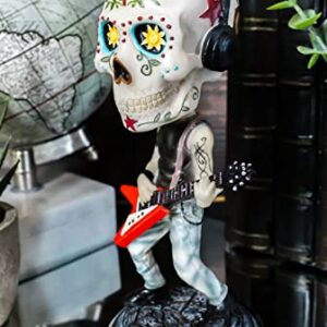 Ebros Gift Day of The Dead Skeleton Rock Band Guitar Player Guitarist with Headphones Bobblehead Statue 6.5" Tall Dias De Muertos Sugar Skull Bobble Head Musician Figurine