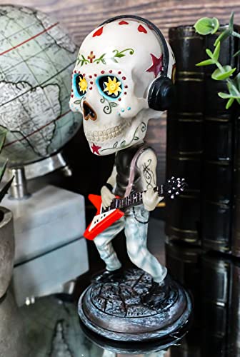 Ebros Gift Day of The Dead Skeleton Rock Band Guitar Player Guitarist with Headphones Bobblehead Statue 6.5" Tall Dias De Muertos Sugar Skull Bobble Head Musician Figurine