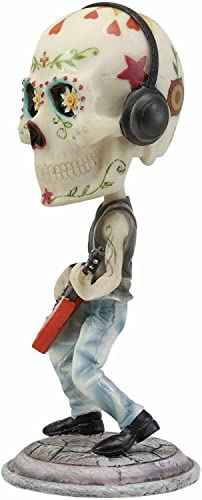 Ebros Gift Day of The Dead Skeleton Rock Band Guitar Player Guitarist with Headphones Bobblehead Statue 6.5" Tall Dias De Muertos Sugar Skull Bobble Head Musician Figurine