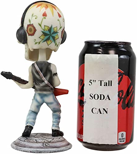 Ebros Gift Day of The Dead Skeleton Rock Band Guitar Player Guitarist with Headphones Bobblehead Statue 6.5" Tall Dias De Muertos Sugar Skull Bobble Head Musician Figurine