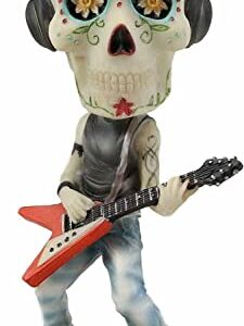 Ebros Gift Day of The Dead Skeleton Rock Band Guitar Player Guitarist with Headphones Bobblehead Statue 6.5" Tall Dias De Muertos Sugar Skull Bobble Head Musician Figurine