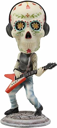 Ebros Gift Day of The Dead Skeleton Rock Band Guitar Player Guitarist with Headphones Bobblehead Statue 6.5" Tall Dias De Muertos Sugar Skull Bobble Head Musician Figurine