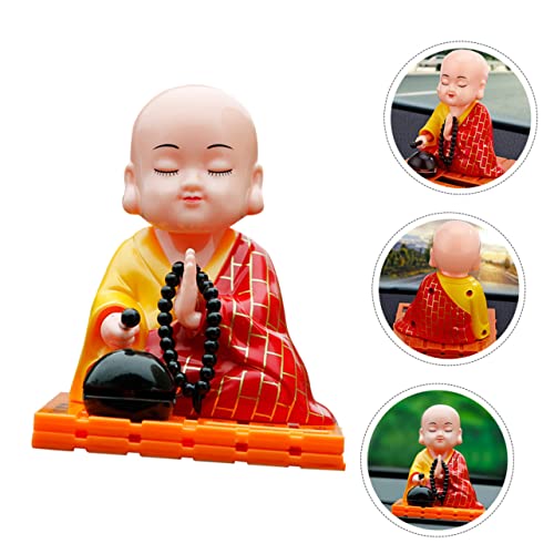 Tofficu 5pcs Dancing Shaking Interior Head Toys for Solar Statue Home Bobblehead Figure Figurines Powered Dashboard Toy Ornaments Doll Monk Car Decoration Buddha Decor Small Display