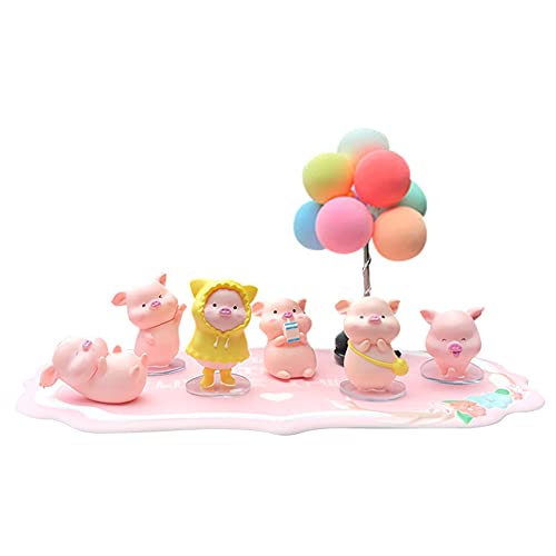 Lucky Piggy Toy Car Ornaments,6PCS Cute Pig with Balloon Car Dashboard Decorations Bobble Shaking Head Pig Doll Desktop Toy Dolls, Car Interior Accessories,Perfect for Home,Kitchen,Office Decorations