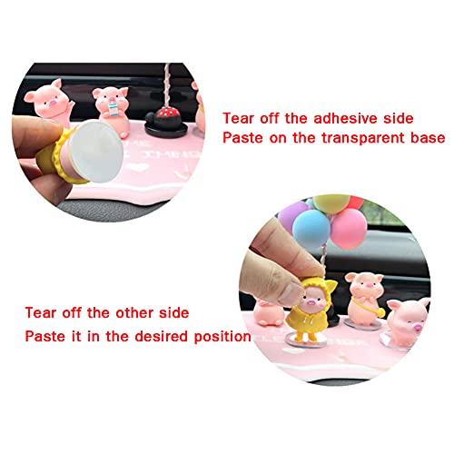 Lucky Piggy Toy Car Ornaments,6PCS Cute Pig with Balloon Car Dashboard Decorations Bobble Shaking Head Pig Doll Desktop Toy Dolls, Car Interior Accessories,Perfect for Home,Kitchen,Office Decorations