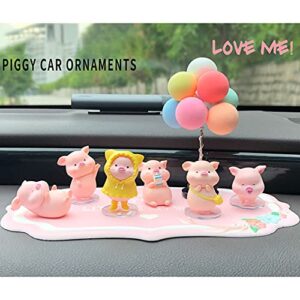 Lucky Piggy Toy Car Ornaments,6PCS Cute Pig with Balloon Car Dashboard Decorations Bobble Shaking Head Pig Doll Desktop Toy Dolls, Car Interior Accessories,Perfect for Home,Kitchen,Office Decorations