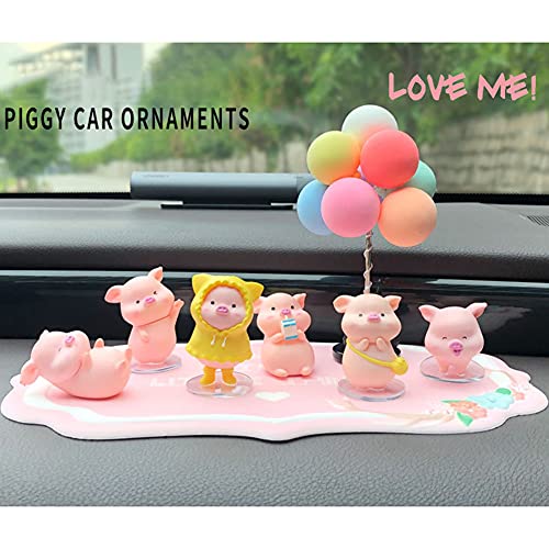 Lucky Piggy Toy Car Ornaments,6PCS Cute Pig with Balloon Car Dashboard Decorations Bobble Shaking Head Pig Doll Desktop Toy Dolls, Car Interior Accessories,Perfect for Home,Kitchen,Office Decorations