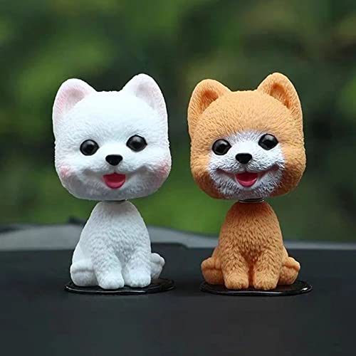 Car Interior Simulation Shaking Head Dog Dolls,Resin Nodding Puppy Car Dashboard Ornament,Bobblehead Dog for Car Vehicle Decoration(Yellow Pomeranian)