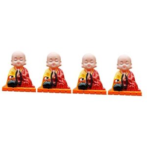 tofficu 4pcs head dashboard doll small funny monk energy figurine office toys shaking statue little ornament bobblehead toy ornaments for buddha figure solar display dancing chinese home