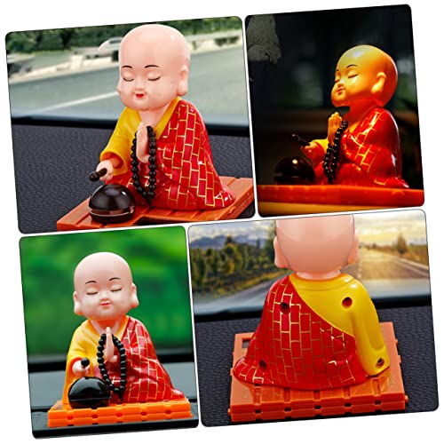 Tofficu 4pcs Head Dashboard Doll Small Funny Monk Energy Figurine Office Toys Shaking Statue Little Ornament Bobblehead Toy Ornaments for Buddha Figure Solar Display Dancing Chinese Home