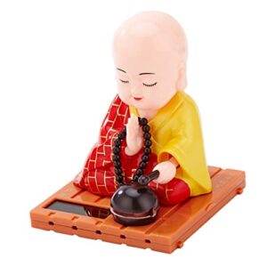 Tofficu 4pcs Head Dashboard Doll Small Funny Monk Energy Figurine Office Toys Shaking Statue Little Ornament Bobblehead Toy Ornaments for Buddha Figure Solar Display Dancing Chinese Home