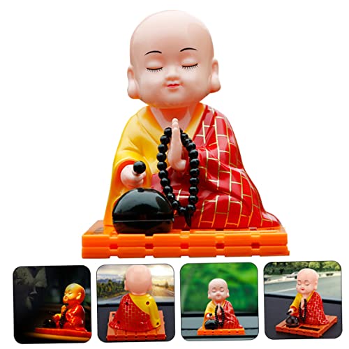 Tofficu 4pcs Head Dashboard Doll Small Funny Monk Energy Figurine Office Toys Shaking Statue Little Ornament Bobblehead Toy Ornaments for Buddha Figure Solar Display Dancing Chinese Home