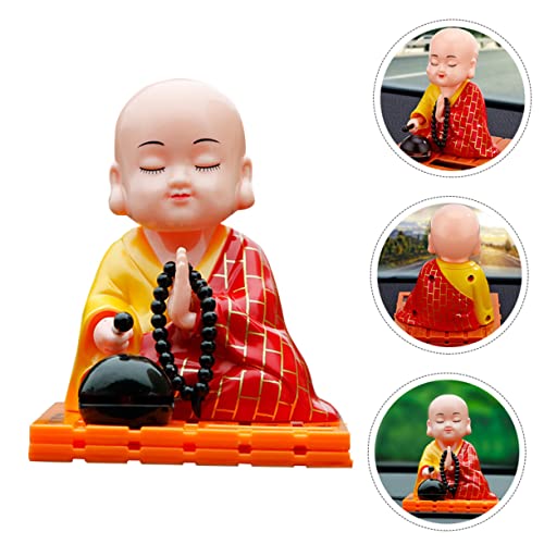 Tofficu 4pcs Head Dashboard Doll Small Funny Monk Energy Figurine Office Toys Shaking Statue Little Ornament Bobblehead Toy Ornaments for Buddha Figure Solar Display Dancing Chinese Home