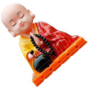 Tofficu 4pcs Head Dashboard Doll Small Funny Monk Energy Figurine Office Toys Shaking Statue Little Ornament Bobblehead Toy Ornaments for Buddha Figure Solar Display Dancing Chinese Home