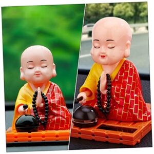 Tofficu 4pcs Head Dashboard Doll Small Funny Monk Energy Figurine Office Toys Shaking Statue Little Ornament Bobblehead Toy Ornaments for Buddha Figure Solar Display Dancing Chinese Home