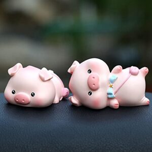 Piggy Car Ornaments Toy Figures Bobble Shaking Head Pig Doll Animals Creative Resin Miniature Simulation Toy Decoration Accessories for Car Dashboard Home Desk Lying Pig