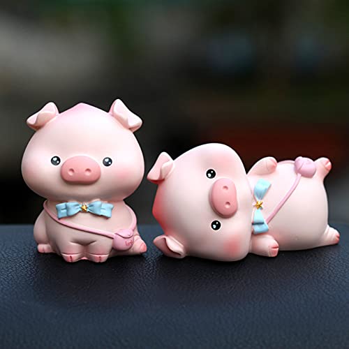 Piggy Car Ornaments Toy Figures Bobble Shaking Head Pig Doll Animals Creative Resin Miniature Simulation Toy Decoration Accessories for Car Dashboard Home Desk Lying Pig