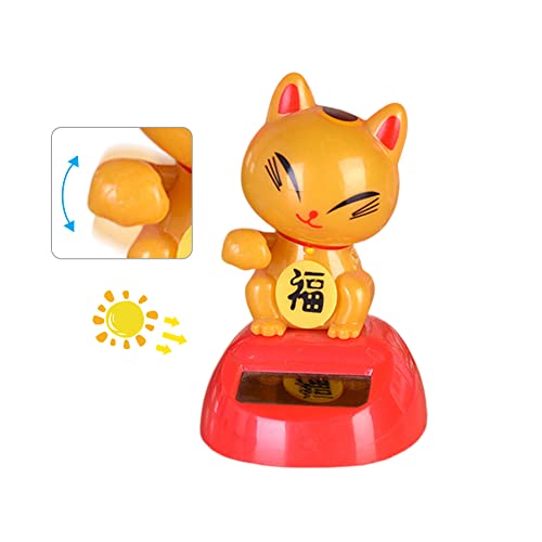 Solar Cat Bobble Shaking Head Dancing Toy Cat Figurine Statue Car Dash Board Lucky Cat Shaking Dancing Ornaments Statues for Car Home Offices Vehicle Decoration (Yellow)