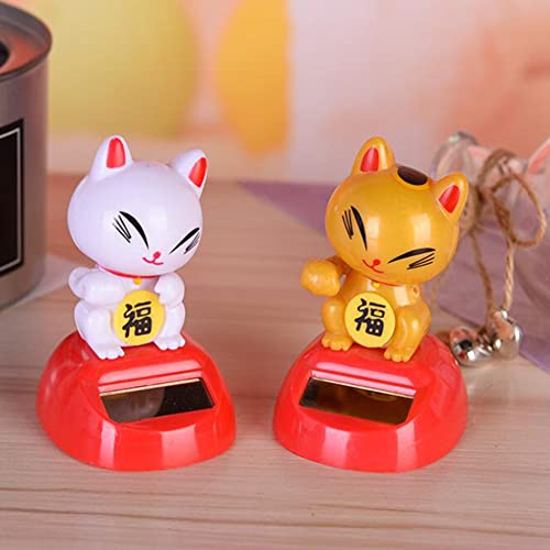 Solar Cat Bobble Shaking Head Dancing Toy Cat Figurine Statue Car Dash Board Lucky Cat Shaking Dancing Ornaments Statues for Car Home Offices Vehicle Decoration (Yellow)