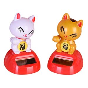 Solar Cat Bobble Shaking Head Dancing Toy Cat Figurine Statue Car Dash Board Lucky Cat Shaking Dancing Ornaments Statues for Car Home Offices Vehicle Decoration (Yellow)