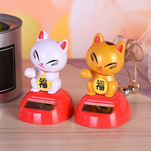 Solar Cat Bobble Shaking Head Dancing Toy Cat Figurine Statue Car Dash Board Lucky Cat Shaking Dancing Ornaments Statues for Car Home Offices Vehicle Decoration (Yellow)