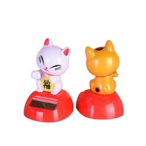 Solar Cat Bobble Shaking Head Dancing Toy Cat Figurine Statue Car Dash Board Lucky Cat Shaking Dancing Ornaments Statues for Car Home Offices Vehicle Decoration (Yellow)