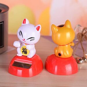 Solar Cat Bobble Shaking Head Dancing Toy Cat Figurine Statue Car Dash Board Lucky Cat Shaking Dancing Ornaments Statues for Car Home Offices Vehicle Decoration (Yellow)