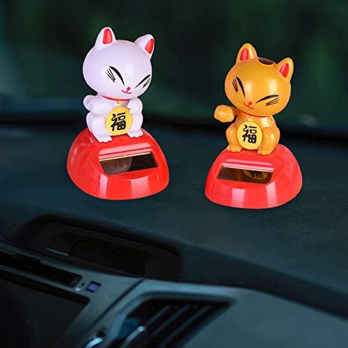 Solar Cat Bobble Shaking Head Dancing Toy Cat Figurine Statue Car Dash Board Lucky Cat Shaking Dancing Ornaments Statues for Car Home Offices Vehicle Decoration (Yellow)