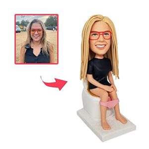 mydedor custom bobbleheads woman sitting on toilet figurine customized doll birthday gifts for women, bobble head figures handmade personalized car dashboard gift for mom bestfriend office coworker