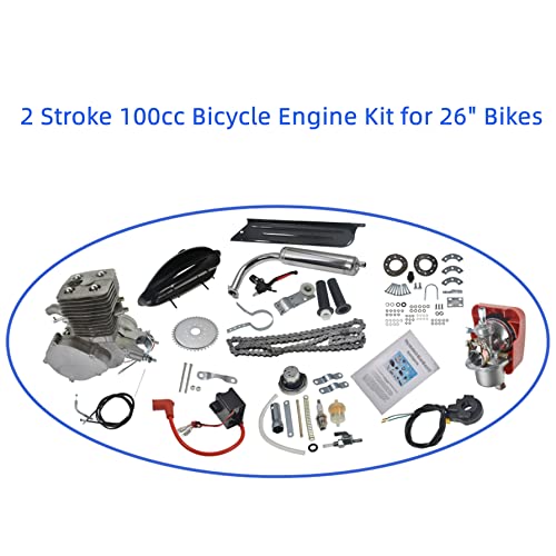 GXYWADY Silver 2 Stroke 100cc Bicycle Engine Motor Kit Replacement for 26 Bikes