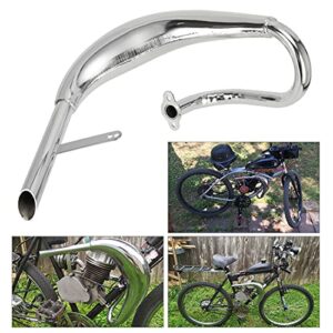 FVRITO Performance Chrome Exhaust Muffler Expansion Chamber Pipe Silencer Gasket for 2 Stroke 50cc 66cc 80cc 100cc Engine Gas Motorized Bicycle Motor Bike Silver