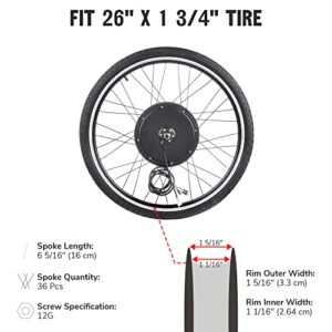 AW Electric Bike Conversion Kit 48V 1000W 26" Front Wheel E-Bike Conversion Kit Dual Mode Controller Thumb Throttle Ebike Wheel Kit Cycling Hub Conversion Kit