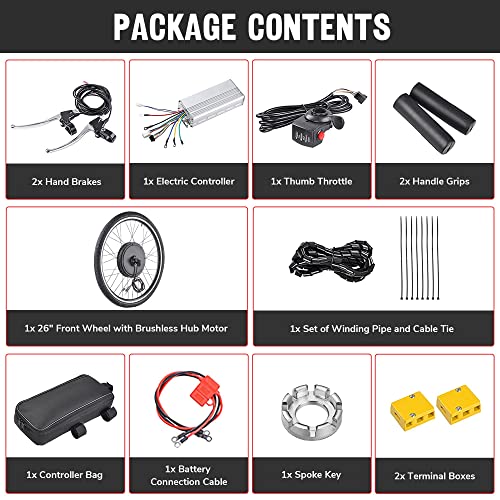 AW Electric Bike Conversion Kit 48V 1000W 26" Front Wheel E-Bike Conversion Kit Dual Mode Controller Thumb Throttle Ebike Wheel Kit Cycling Hub Conversion Kit