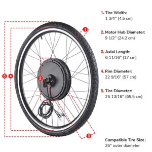 AW Electric Bike Conversion Kit 48V 1000W 26" Front Wheel E-Bike Conversion Kit Dual Mode Controller Thumb Throttle Ebike Wheel Kit Cycling Hub Conversion Kit