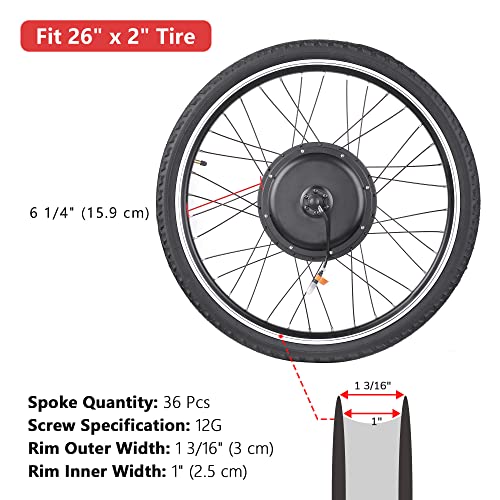 AW Electric Bike Conversion Kit 48V 1000W 26" Rear Wheel Powerful Motor E-Bike Conversion Kit Dual Mode Controller W/LCD Display Twist Throttle PAS Ebike Wheel Kit