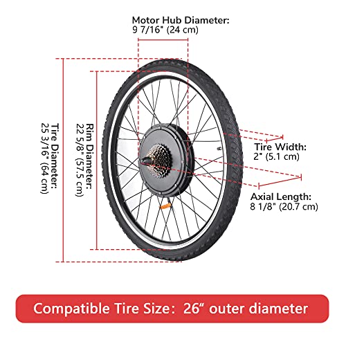 AW Electric Bike Conversion Kit 48V 1000W 26" Rear Wheel Powerful Motor E-Bike Conversion Kit Dual Mode Controller W/LCD Display Twist Throttle PAS Ebike Wheel Kit