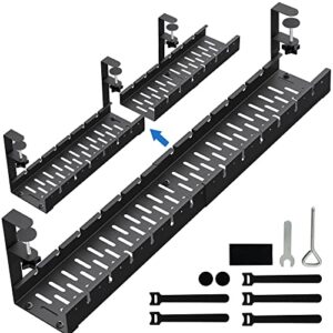 no drilling extendable under desk cable management, metal cable management tray under desk with clamp, retractable power strip cord holder for wire management 31inch