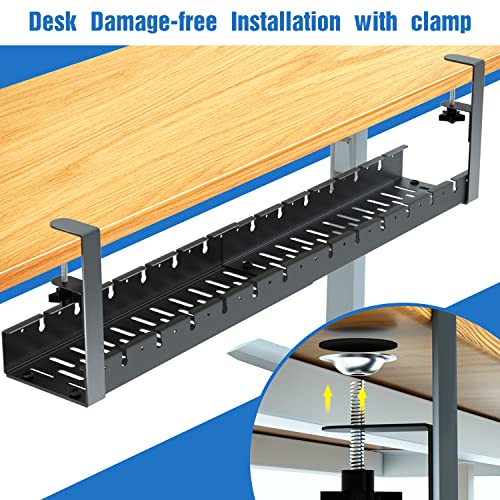 No Drilling Extendable Under Desk Cable Management, Metal Cable Management Tray Under Desk with Clamp, Retractable Power Strip Cord Holder for Wire Management 31Inch