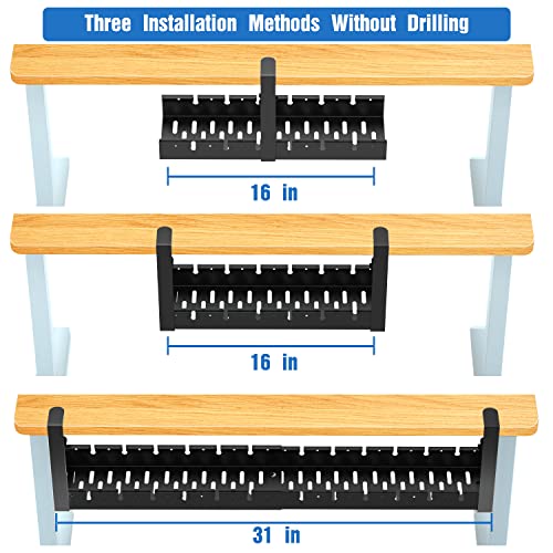 No Drilling Extendable Under Desk Cable Management, Metal Cable Management Tray Under Desk with Clamp, Retractable Power Strip Cord Holder for Wire Management 31Inch