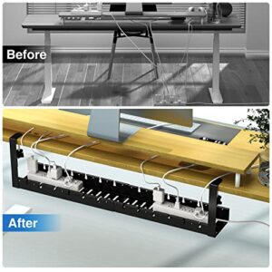 No Drilling Extendable Under Desk Cable Management, Metal Cable Management Tray Under Desk with Clamp, Retractable Power Strip Cord Holder for Wire Management 31Inch