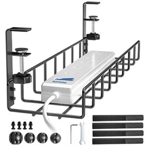 under desk cable management tray 1 pack, xpatee upgraded wire management no drill, cable tray with clamp for desk wire management, computer cable rack for office, home - no damage to desk