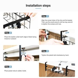 Under Desk Cable Management Tray 1 Pack, Xpatee Upgraded Wire Management No Drill, Cable Tray with Clamp for Desk Wire Management, Computer Cable Rack for Office, Home - No Damage to Desk