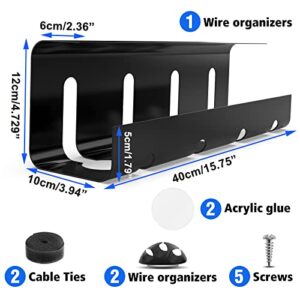 Under Desk Cable Management Tray, No Drill 2 x 15.7 in Steel Desk Cable Management Tray with Wire Organizer and Desk Cord Organizer, 2Pack Under Desk Black Cable Raceway for Cords