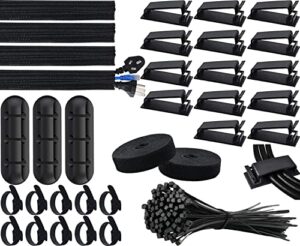 soulwit cable management kit, 4 wire organizer sleeve, 3 cable holder, 10+2 cable organization straps, 15 large cord clips, 100 cable ties for tv pc computer under desk office