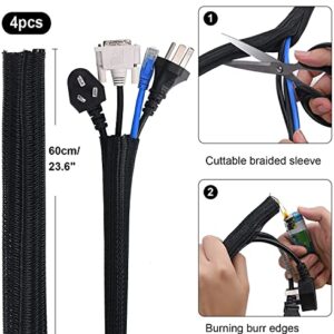 SOULWIT Cable Management Kit, 4 Wire Organizer Sleeve, 3 Cable Holder, 10+2 Cable Organization Straps, 15 Large Cord Clips, 100 Cable Ties for TV PC Computer Under Desk Office