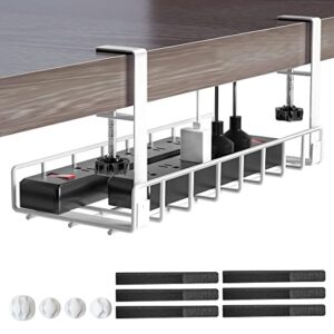 under desk cable management tray, xpatee upgraded wire management no drill no screws, cable tray with clamp for desk wire management, computer cable rack for office, home - no damage to desk white