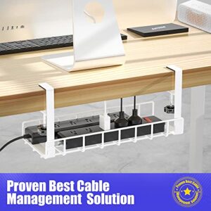 Under Desk Cable Management Tray, Xpatee Upgraded Wire Management No Drill No Screws, Cable Tray with Clamp for Desk Wire Management, Computer Cable Rack for Office, Home - No Damage to Desk White