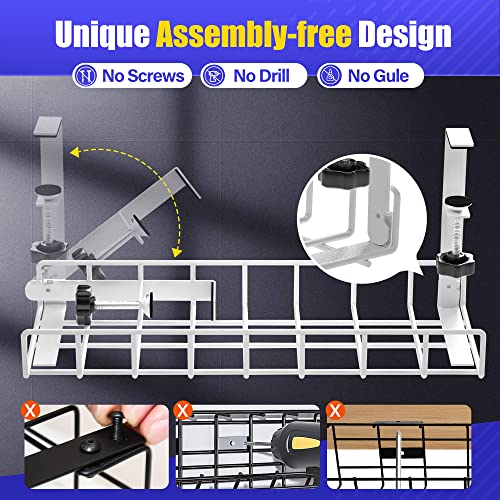 Under Desk Cable Management Tray, Xpatee Upgraded Wire Management No Drill No Screws, Cable Tray with Clamp for Desk Wire Management, Computer Cable Rack for Office, Home - No Damage to Desk White